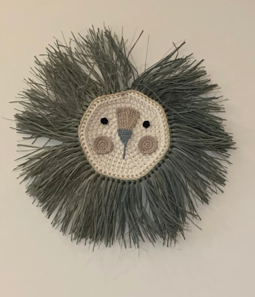 Raffia Lion Wall Hanging - Small Dusty Blue