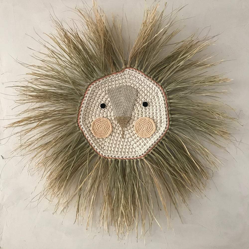 Raffia Lion Wall Hanging - Large Coral