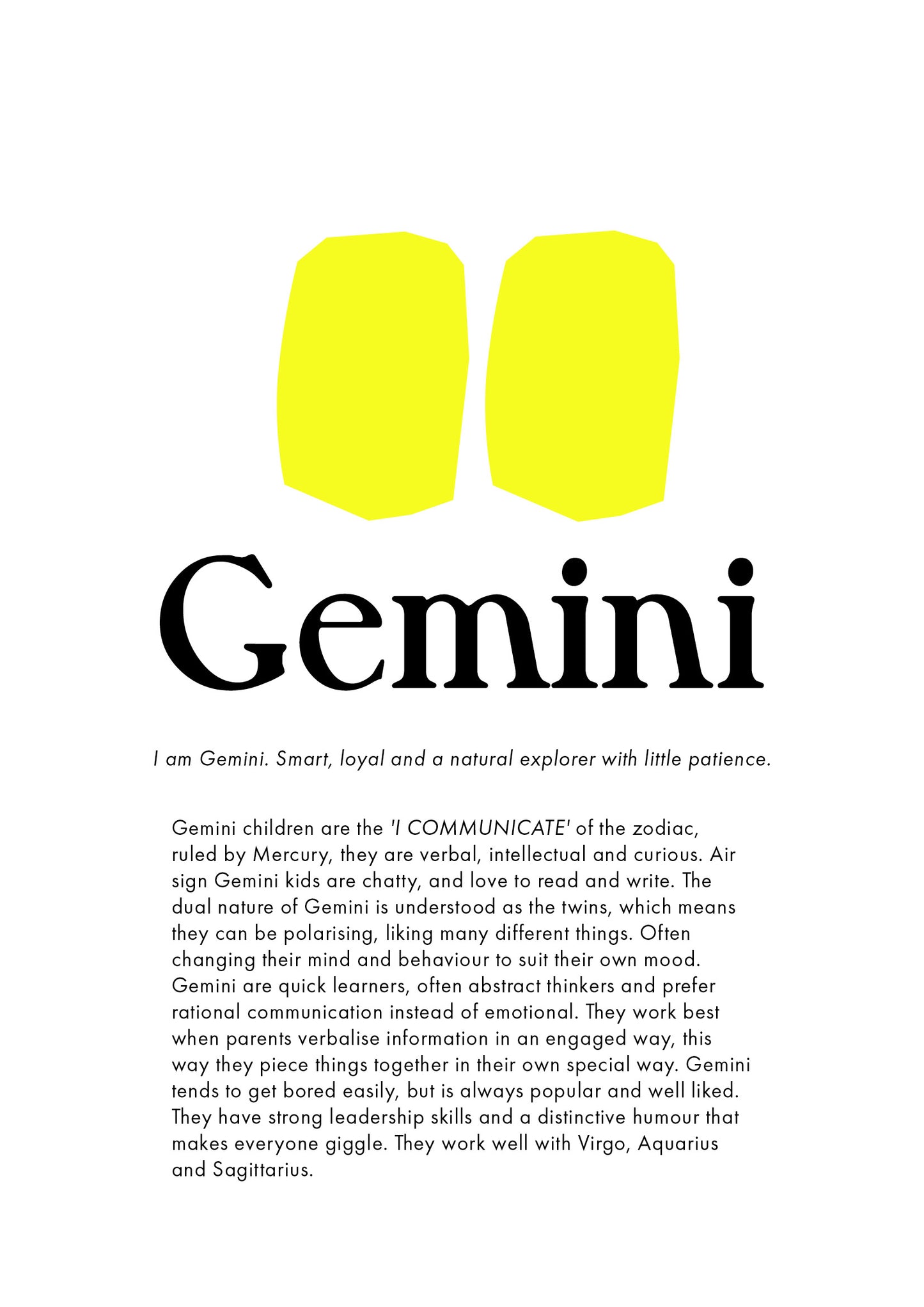 La Terre Press | Children's Zodiac Sign - Gemini